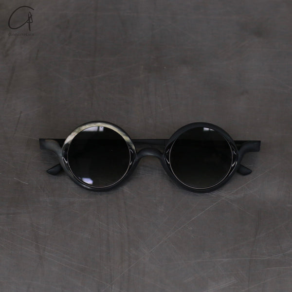 Rigards RG1061 series natural buffalo horn round frame sunglasses RG-RG1061-HBH black and white frame gray lenses